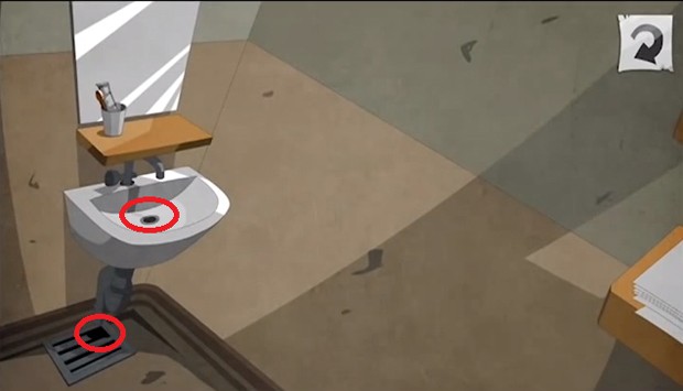 Внутри отверстия раковины находится ключ под раковиной пробка