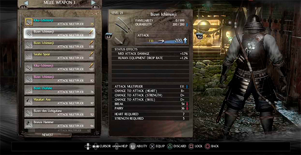 Выбор оружия в Nioh